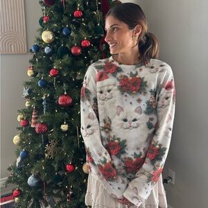 Festive Cat Print Sweater